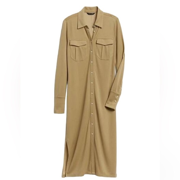 Banana Republic Dresses & Skirts - Banana Republic Tan Button-Front Midi Polo Shirt Dress Alegre